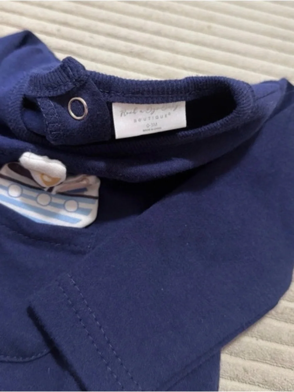 Classic Navy Footed Baby One-Piece with Sailboat Appliqué